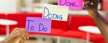 sticky notes saying To-do, doing, and done