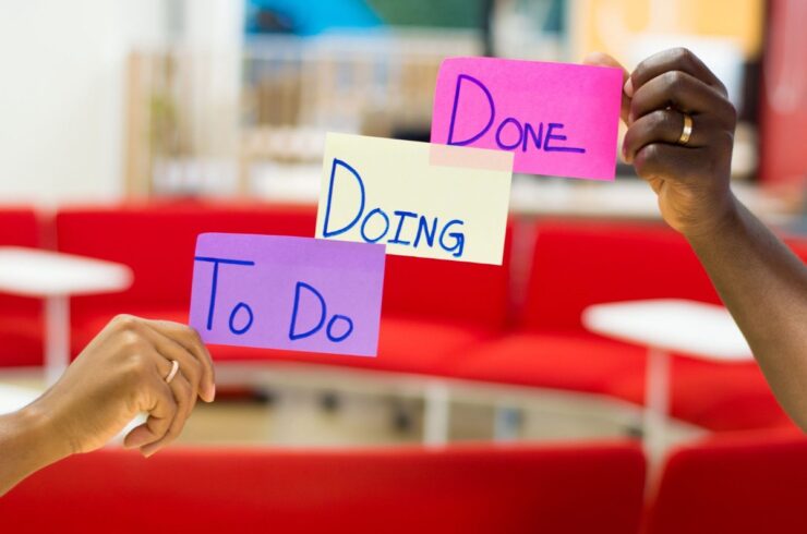 sticky notes saying To-do, doing, and done