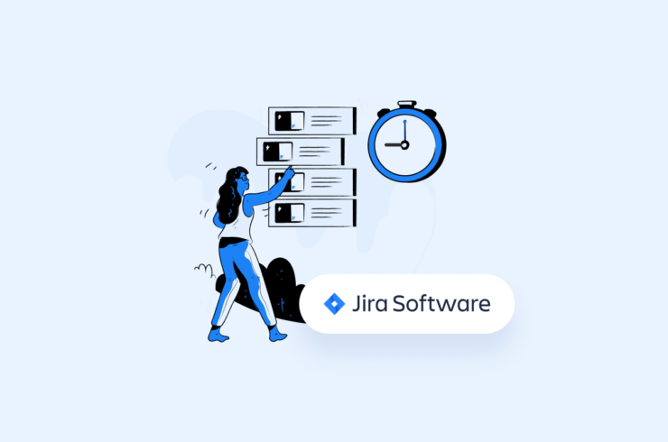 illustration of a woman doing time tracking in jira